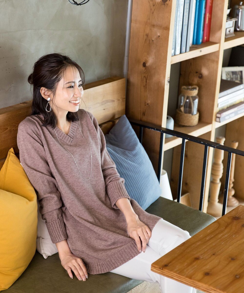 Tiaclasse L 【洗える】幅広く活躍が期待できるVネックリブニットチュニック 