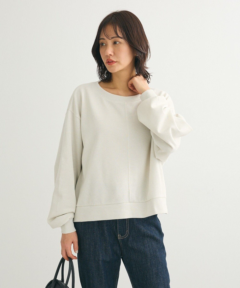 Green Parks ショート丈ラメ裏毛ボートネックプルオーバー 