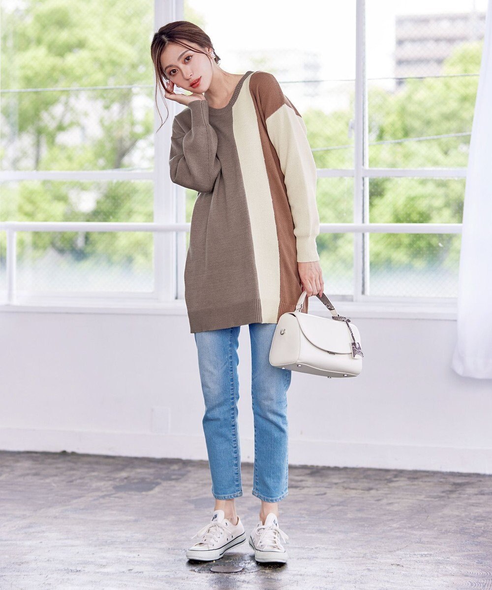 Tiaclasse 【洗える】配色ニットチュニック 