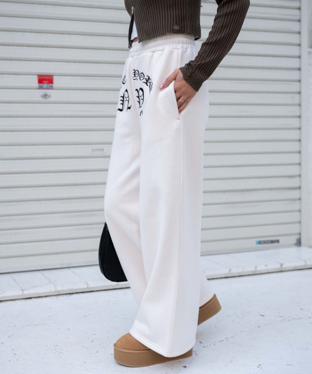 WEGO 【ウエストゴム】グラフィック刺繍裏起毛ワイドSWTパンツ 
