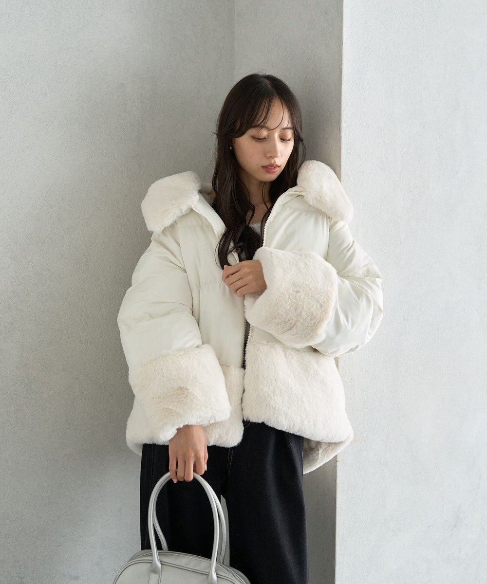 earth music&ecology フードファー中綿ショートコート 