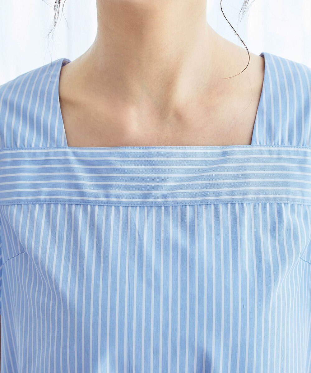 Tiaclasse 【洗える】ストライプフレアスリーブチュニックブラウス 