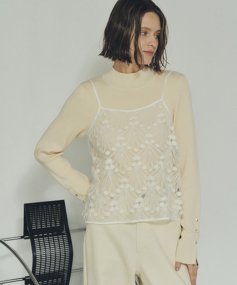 YECCA VECCA 【2点SET】刺繍レースキャミセットハイネックニット 