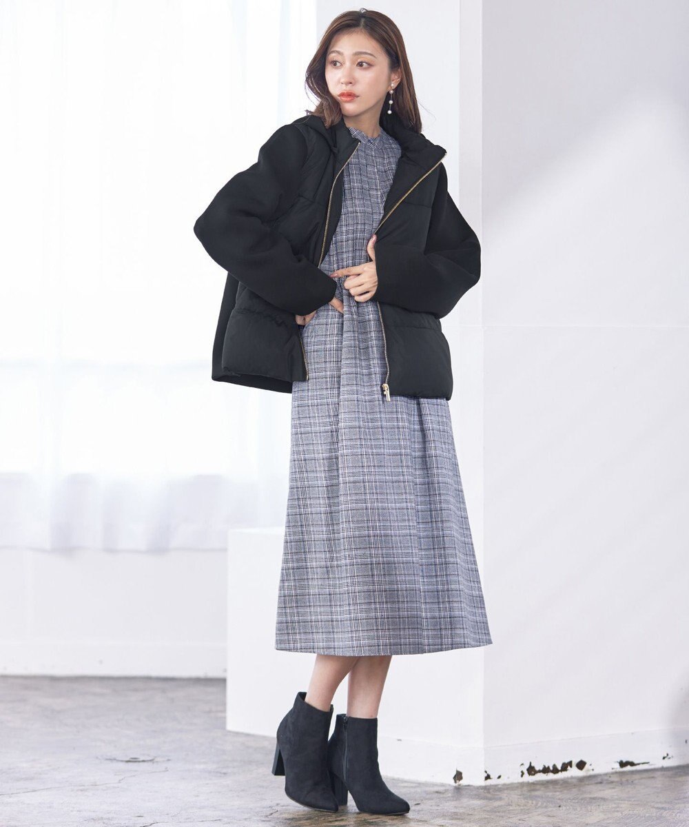 Tiaclasse 【洗える】バンドカラーチェック柄シャツワンピース 