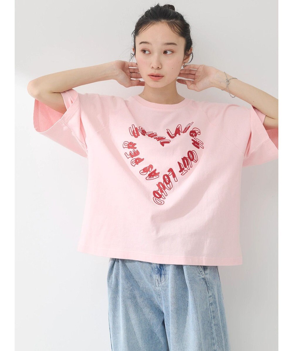 earth music&ecology ラメ刺繍ハートロゴＴ 