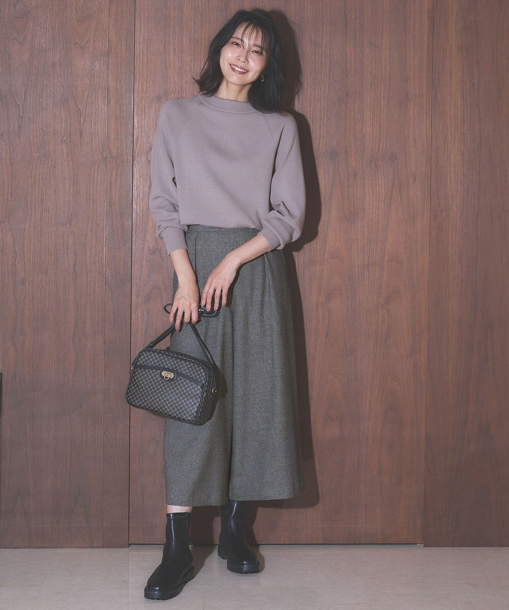 ANY 【洗濯機可能/ウエストゴム】ライトツイード ワイドパンツ 