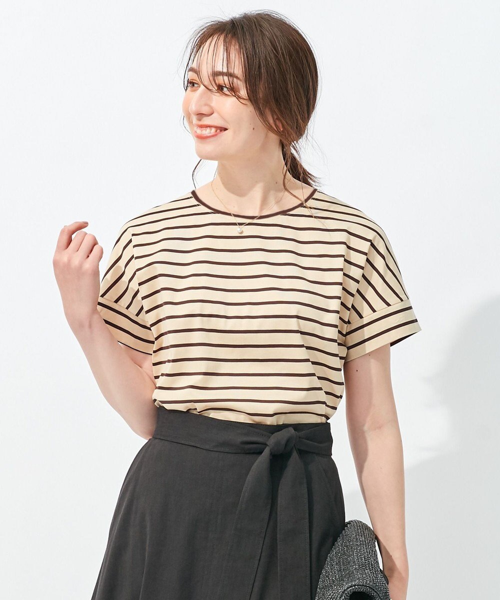 自由区 【洗える/UVケア】ボーダー タックデザインカットソー 