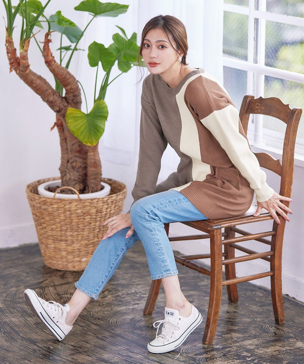 Tiaclasse 【洗える】配色ニットチュニック 