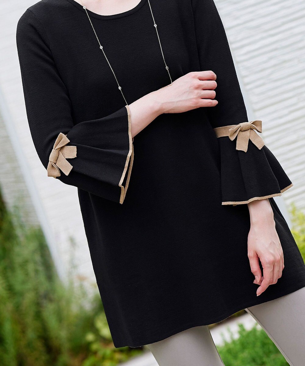 Tiaclasse L 【洗える】ミラノリブ編みのフレア袖ニットチュニック 