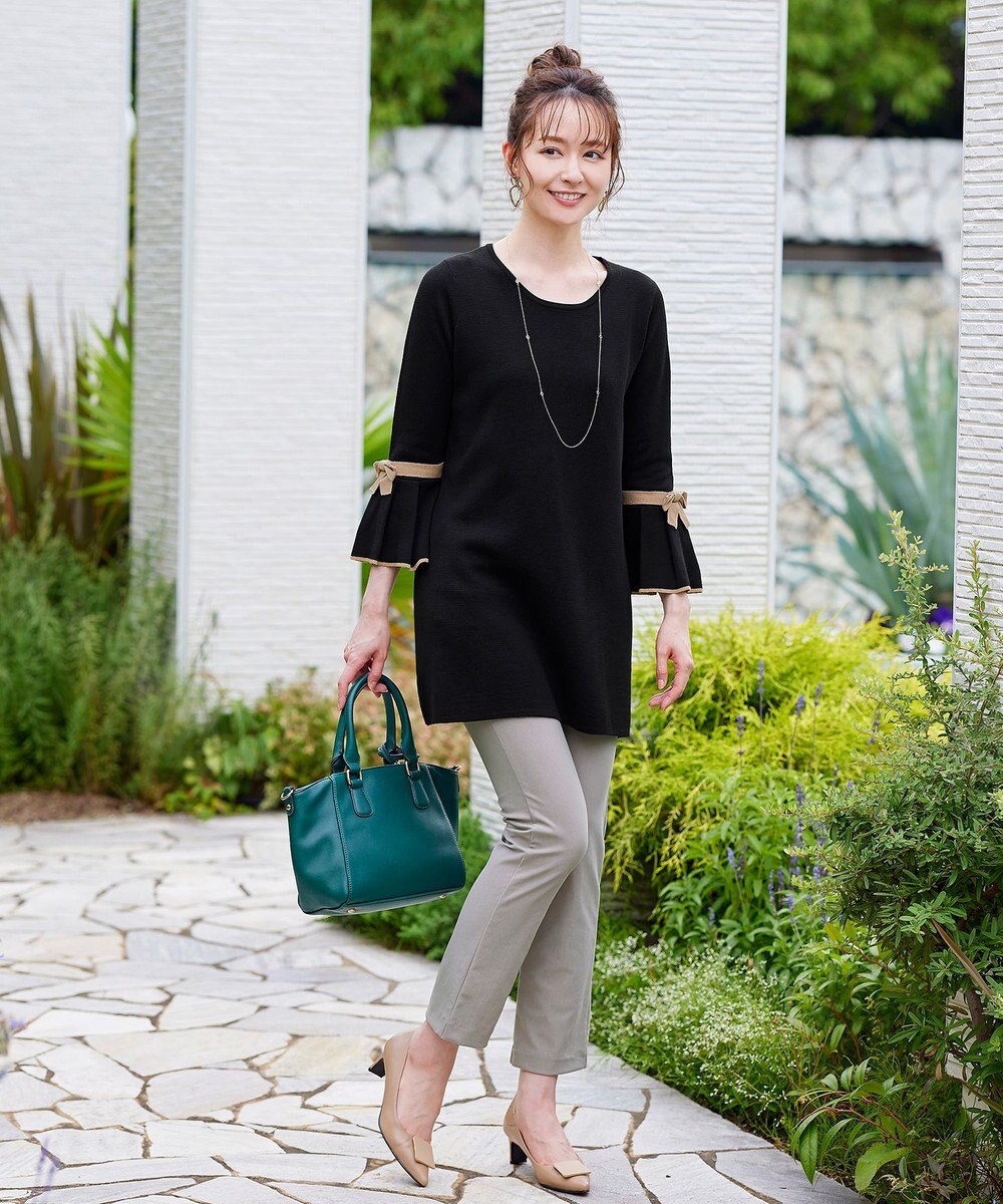 Tiaclasse L 【洗える】ミラノリブ編みのフレア袖ニットチュニック 