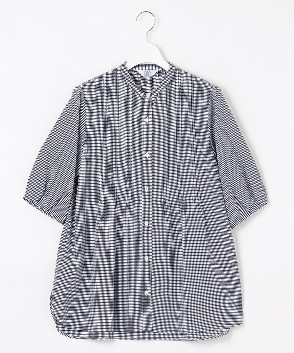 J.PRESS LADIES S 【洗える】アセVis ギンガム バンドカラー ピンタック ブラウス 