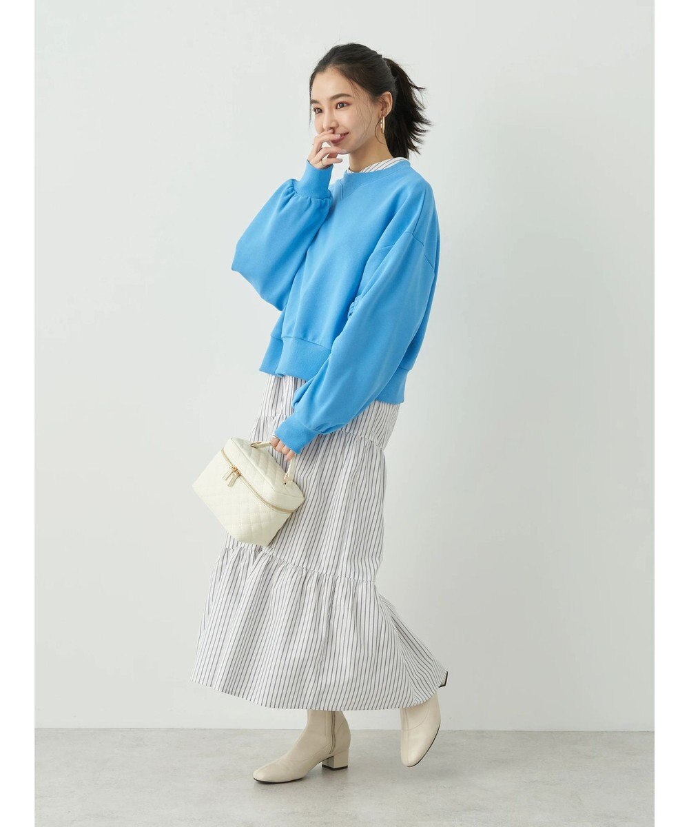 earth music&ecology クルーネック袖シャーリングスウェット 