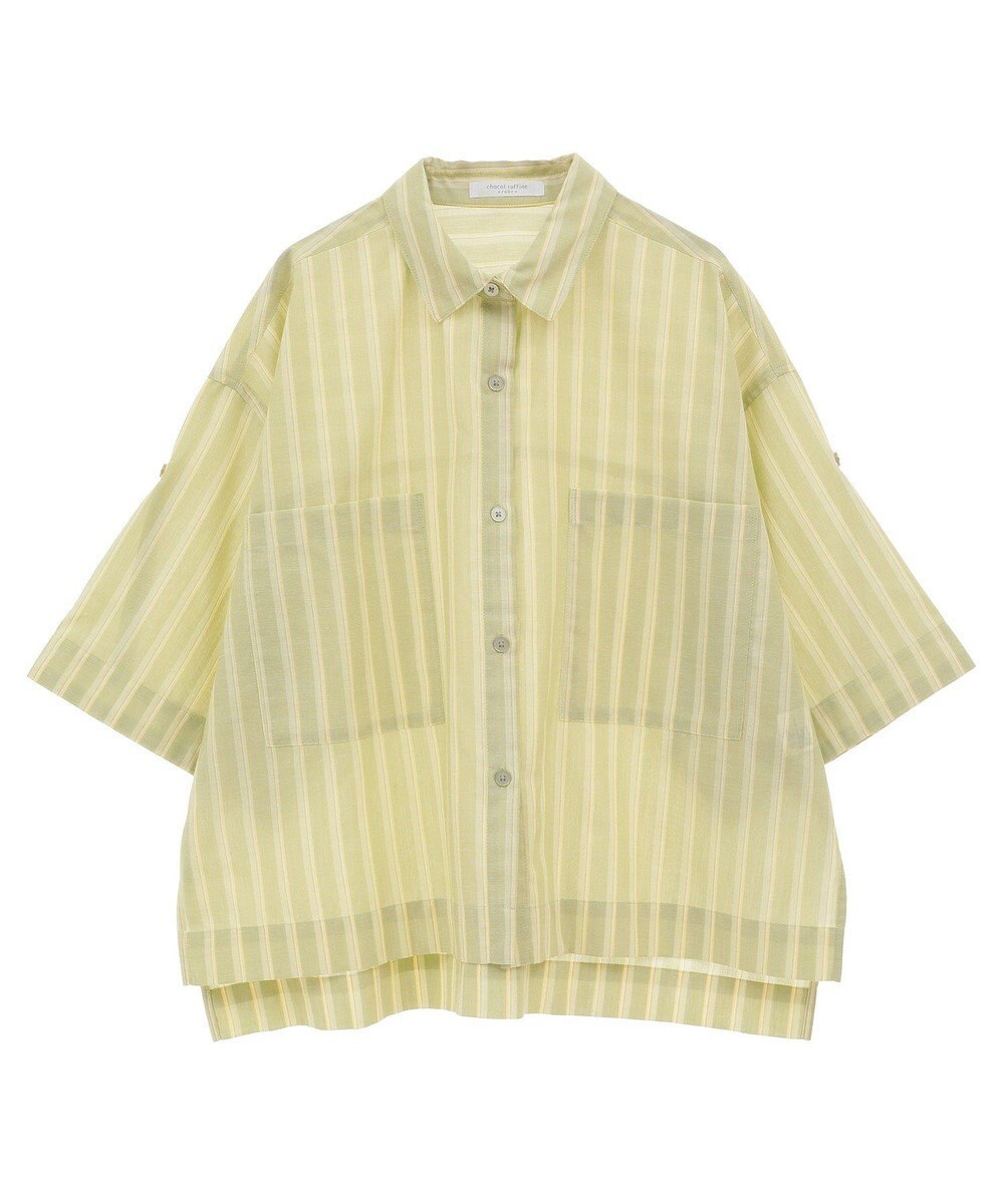 Green Parks 綿麻混５分袖ターンバックシャツ 