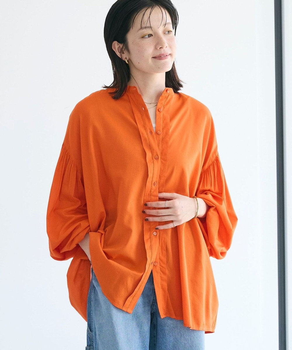 CRAFT STANDARD BOUTIQUE インド綿混パフスリーブシャツ Orange