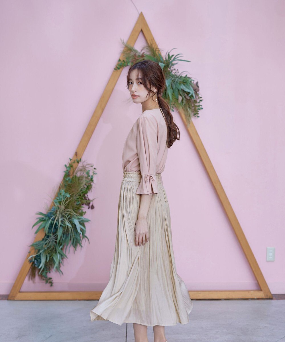 Tiaclasse 【洗える】リボン付きタックフレア袖ブラウス 