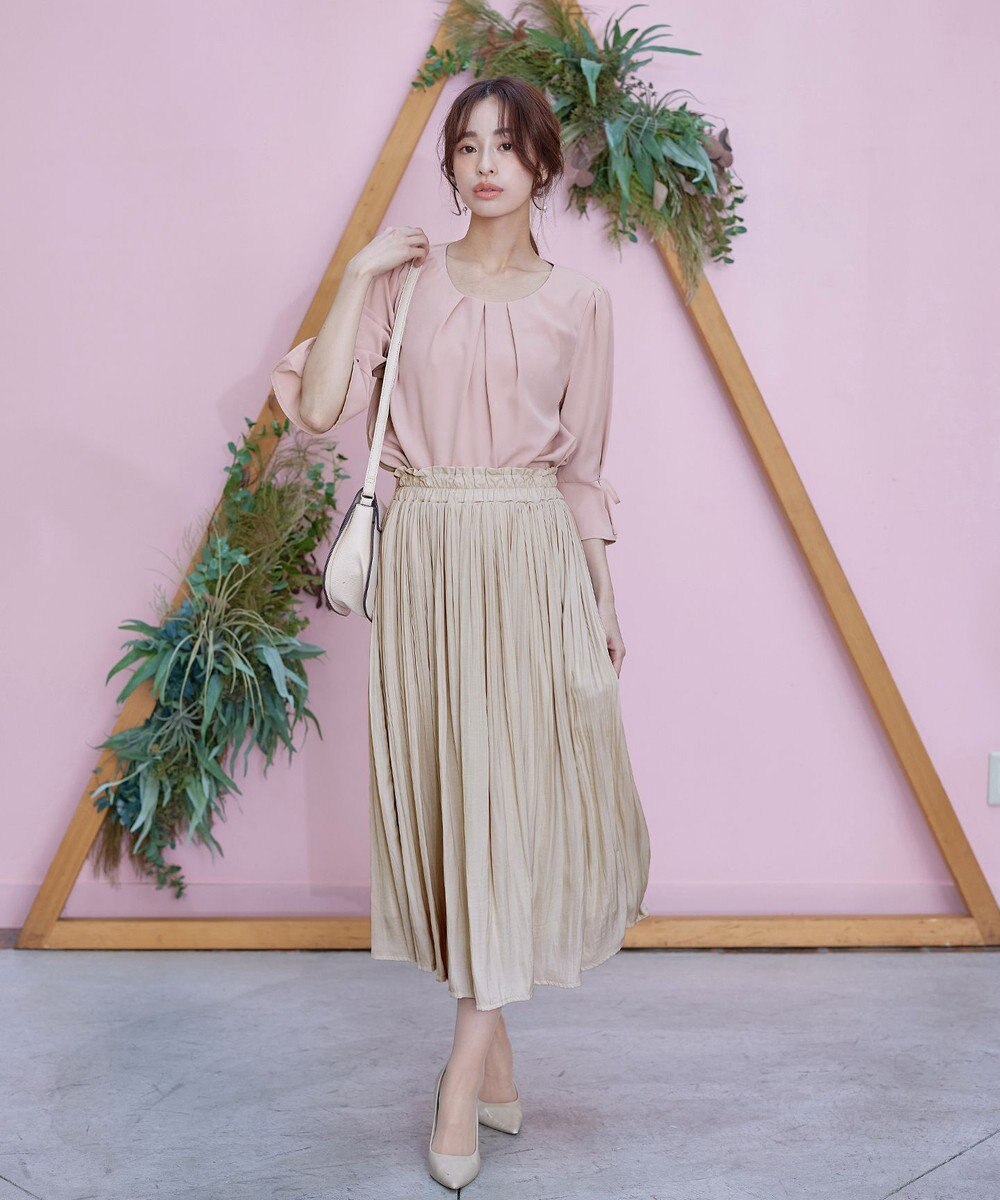 Tiaclasse 【洗える】リボン付きタックフレア袖ブラウス 