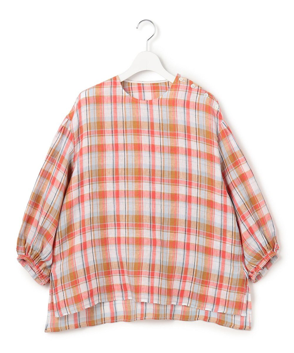 23区 【先行予約】LIBECOリネン チェック ボリュームスリーブ ブラウス 