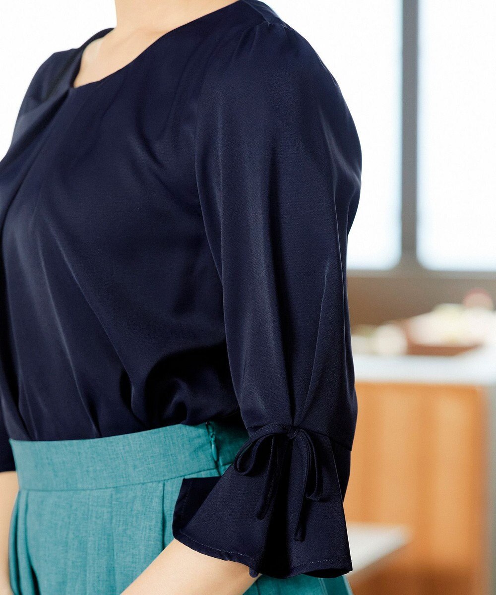 Tiaclasse 【洗える】リボン付きタックフレア袖ブラウス 