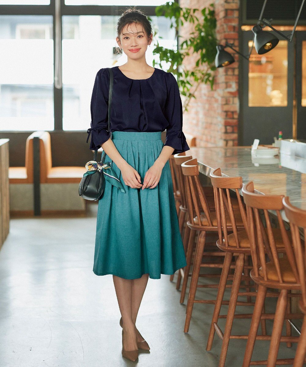 Tiaclasse 【洗える】リボン付きタックフレア袖ブラウス 