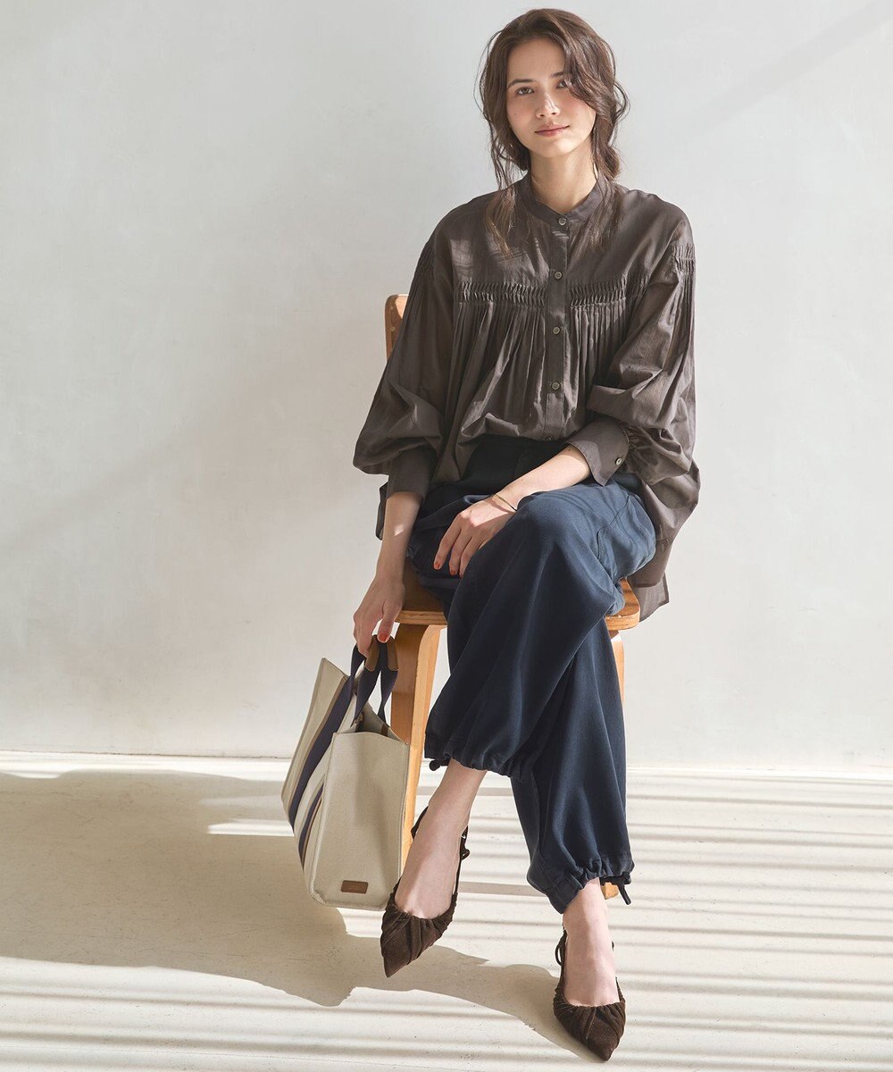 23区 L 【SLOW/一部店舗限定】コットンボイル ギャザー ブラウス 