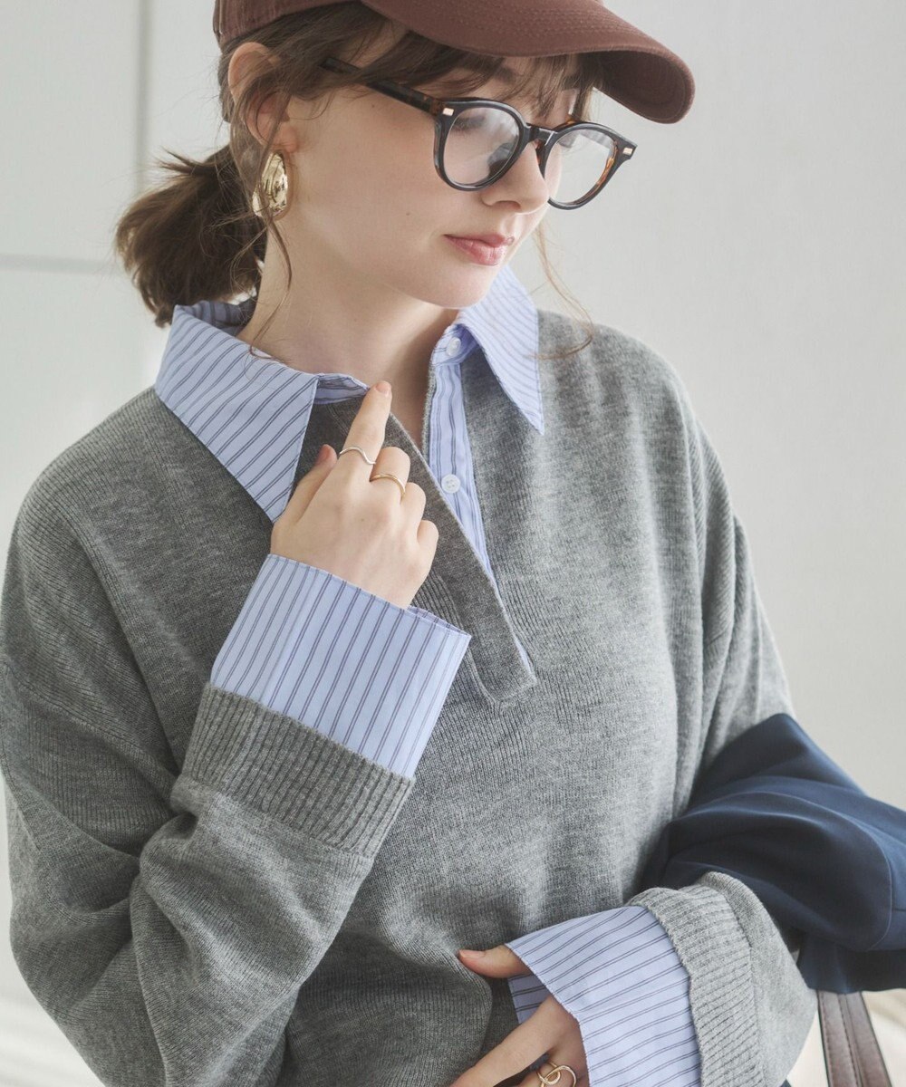 WEGO 【ANGIE VINTAGE】シャツ襟 ドッキング　フェイクレイヤード ニット トップス 