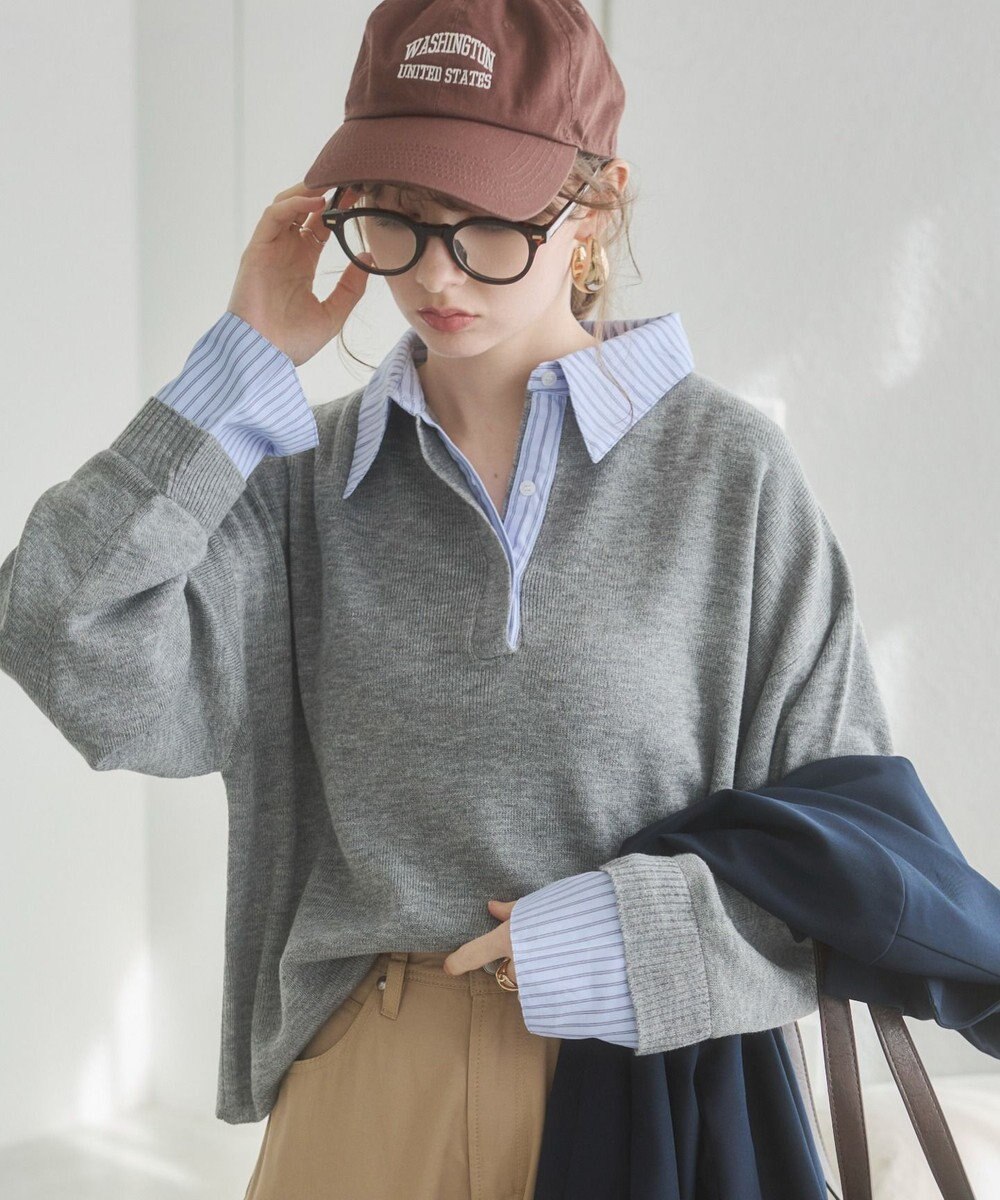 WEGO 【ANGIE VINTAGE】シャツ襟 ドッキング　フェイクレイヤード ニット トップス 