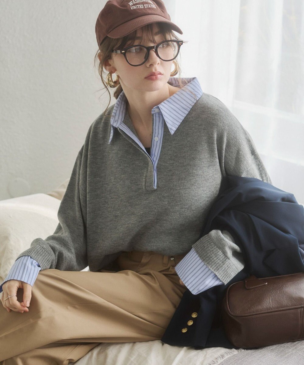 WEGO 【ANGIE VINTAGE】シャツ襟 ドッキング　フェイクレイヤード ニット トップス 