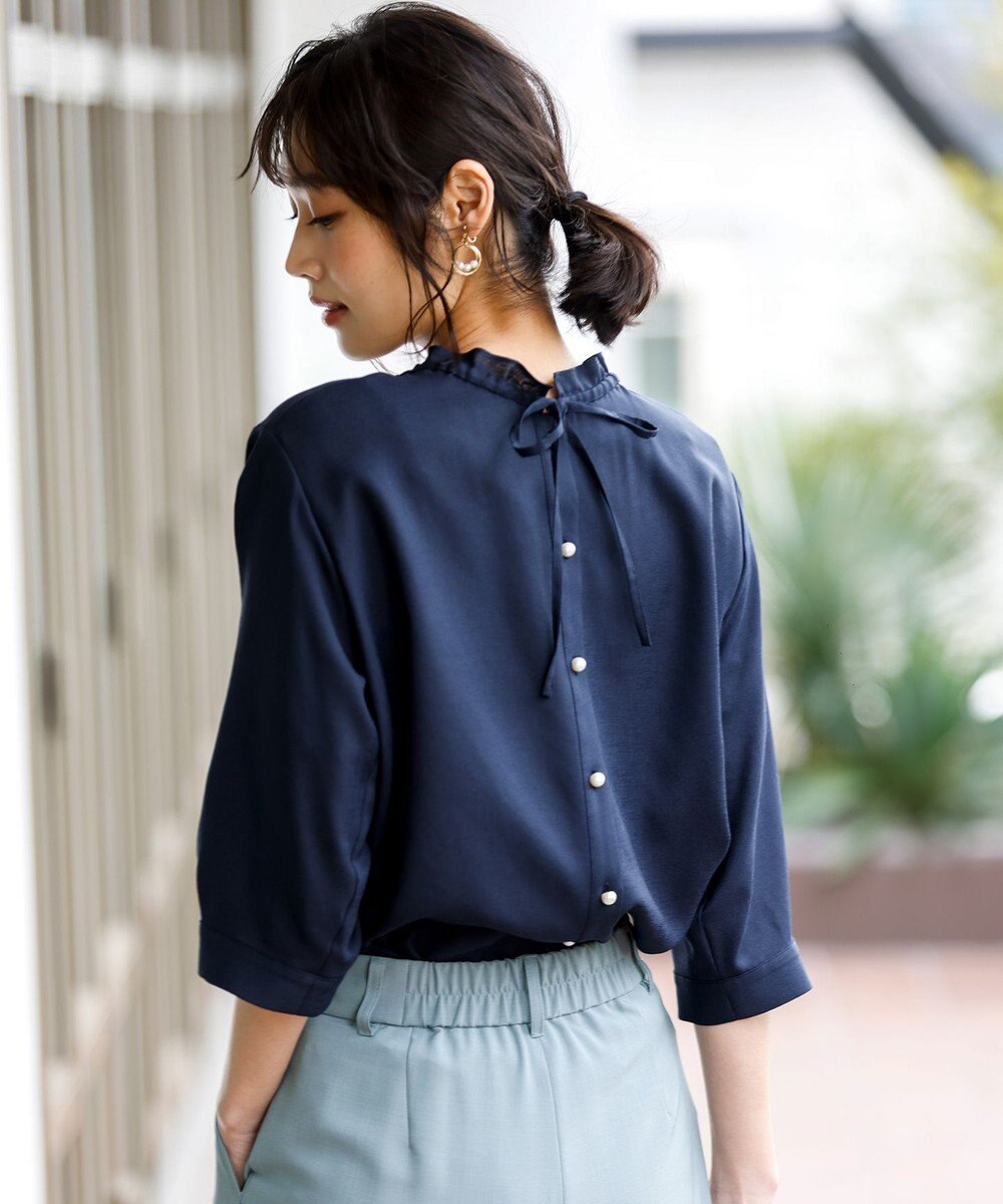 ANY SIS 【2WAY】スムージーポリエステル フリルネック ブラウス 