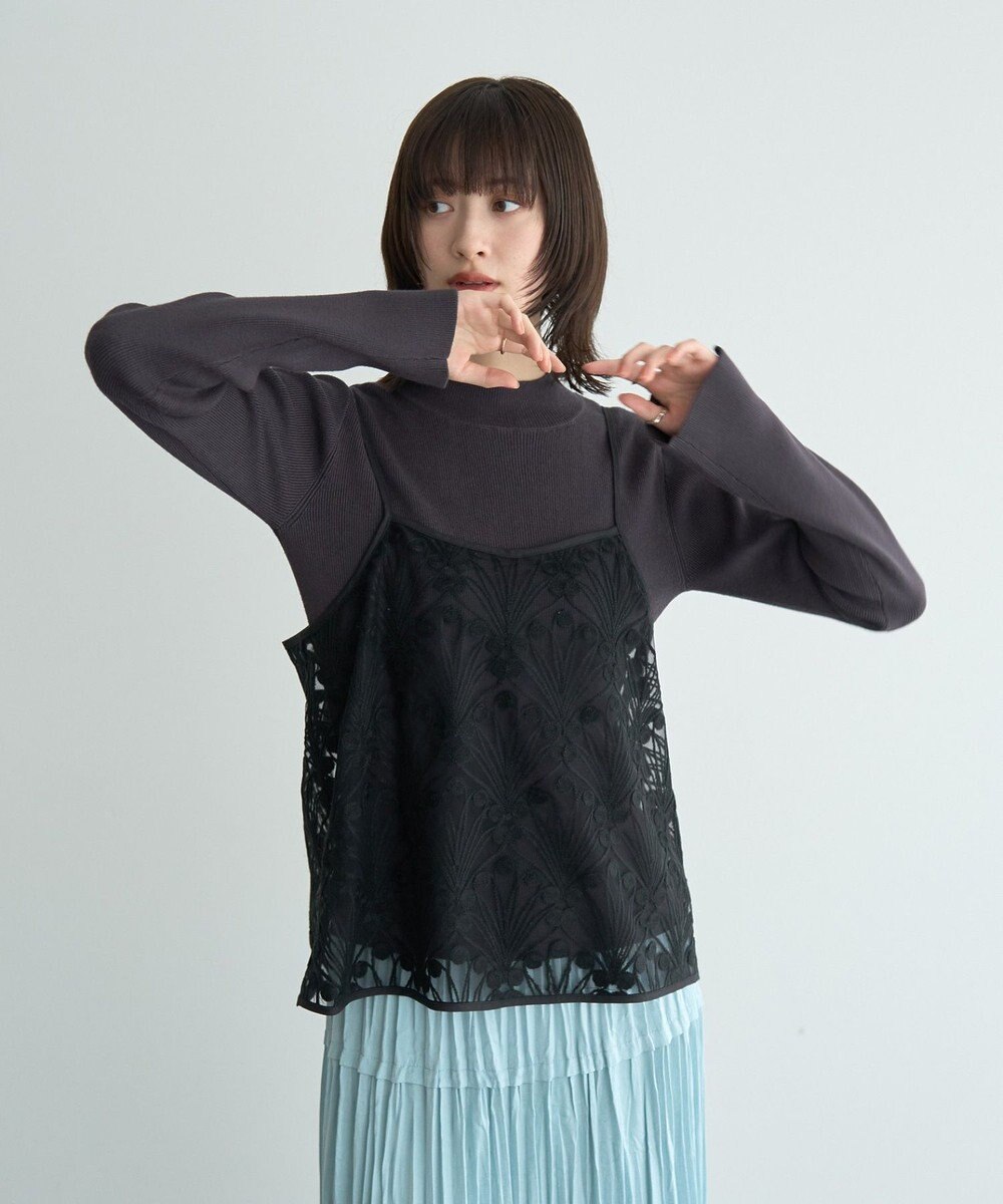YECCA VECCA 【2点SET】刺繍レースキャミセットハイネックニット 