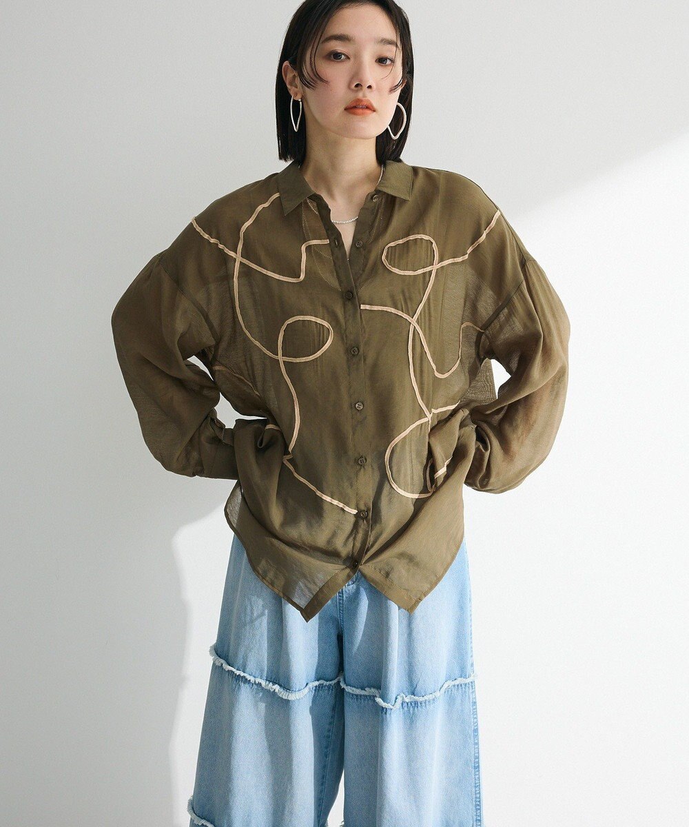 Green Parks ・ＥＬＥＮＣＡＲＥ　ＤＵＥ　テープ刺繍シアーシャツ 