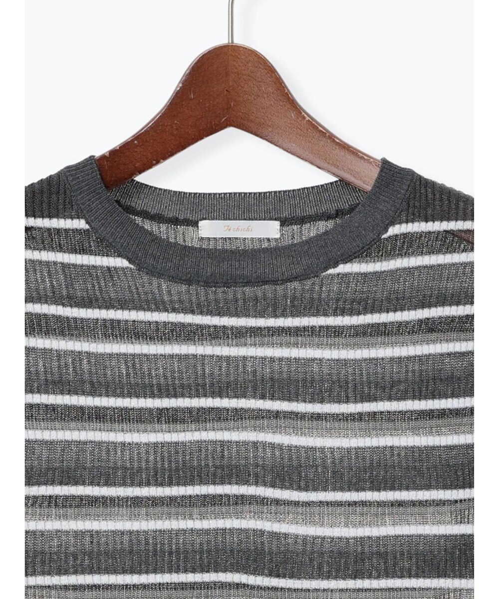 Te chichi シアーマルチボーダーハーフスリーブニット 