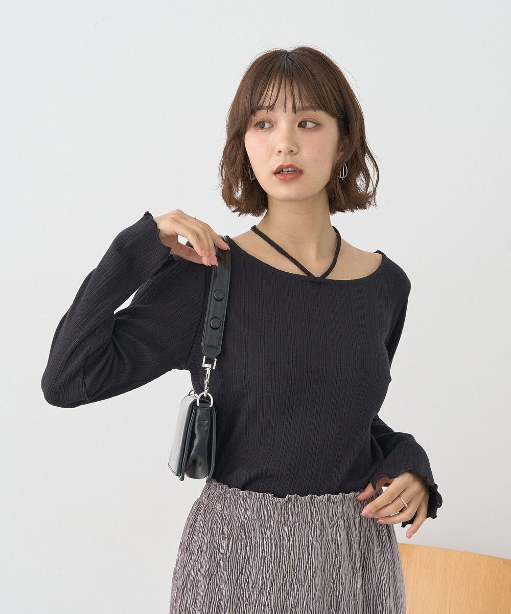 earth music&ecology チェーンリブホルターネックプルオーバー 