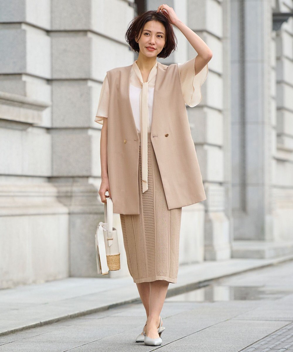 自由区 L 【接触冷感・速乾・UVケア・撥水・防シワ】リネンライクツィル ジレ 