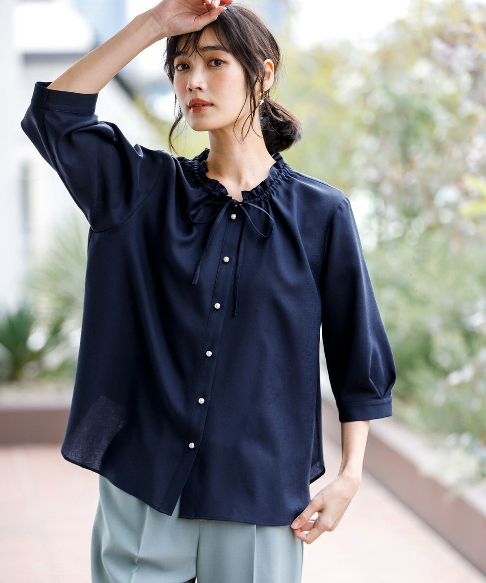 ANY SIS 【2WAY】スムージーポリエステル フリルネック ブラウス 