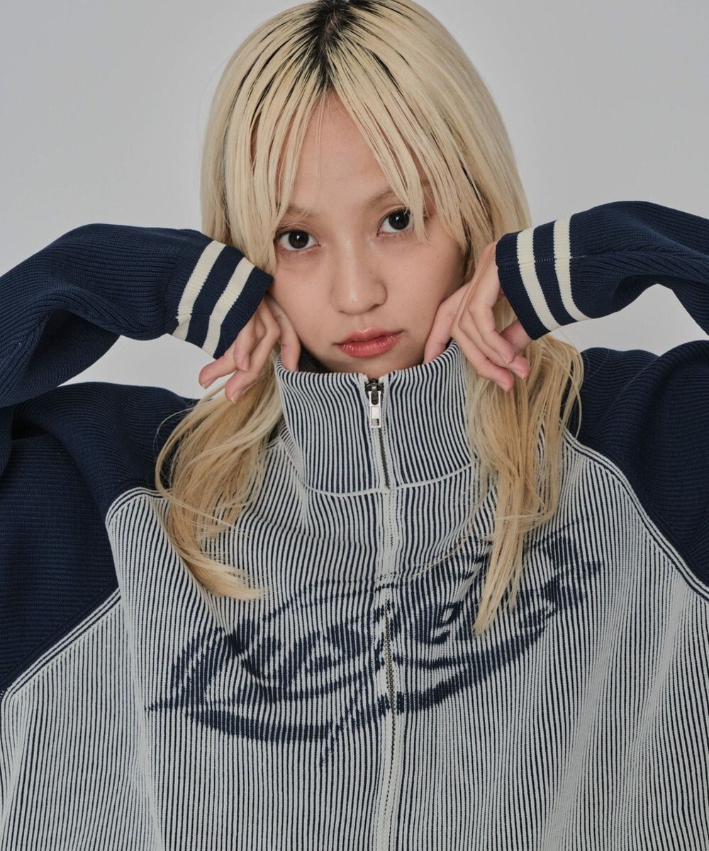 WEGO 【ユニセックス着用ITEM/MLサイズ展開】ラグラングラフィックニットブルゾン 