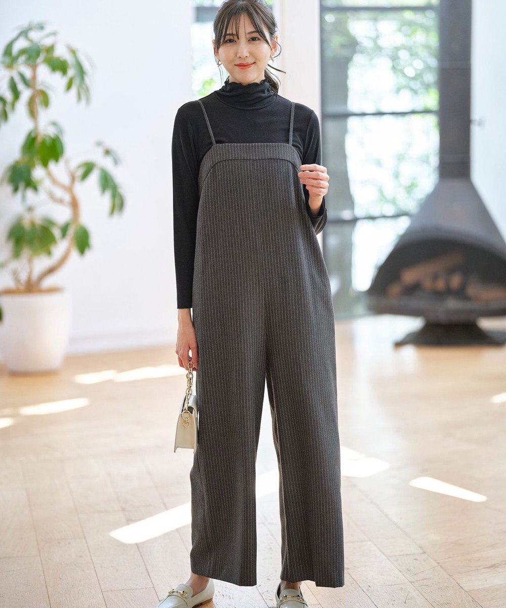 ANY SIS L 【洗える】起毛ストライプ ロンパース 