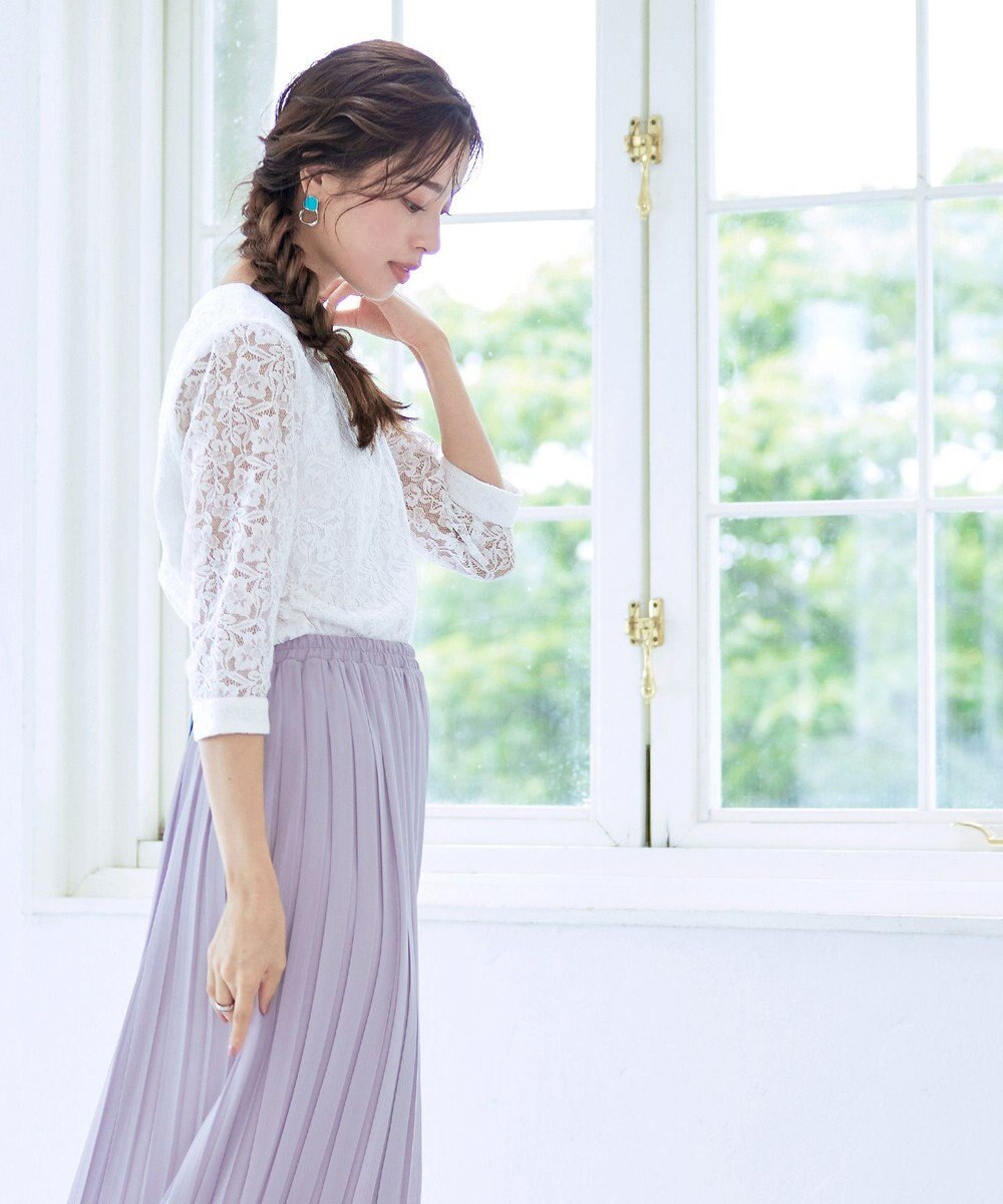 Tiaclasse 【洗える】ギャザーネックレースブラウス 