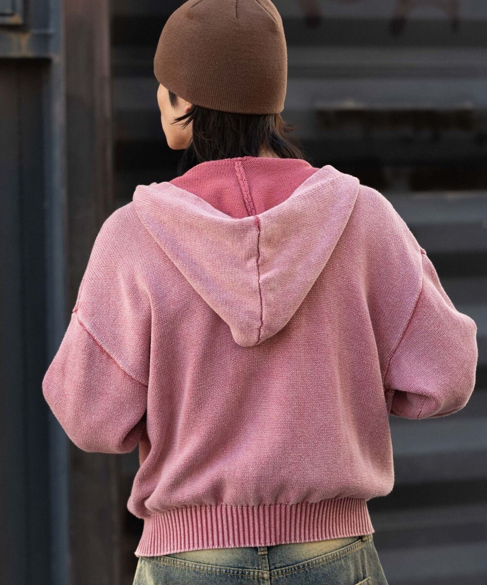 WEGO 【ユニセックス着用ITEM】ブリーチニットグラフィックZIPパーカー 