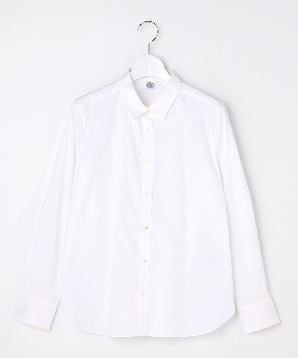 J.PRESS LADIES BEZコットンナイロン ストライプ シャツカラー ブラウス 