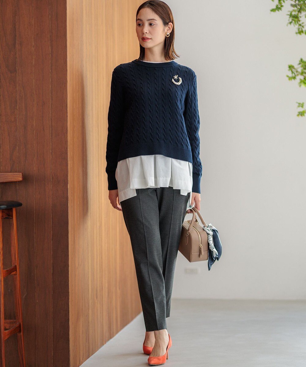 組曲 【前後着用可】コットンカシミヤ混2WAYケーブル ニット 