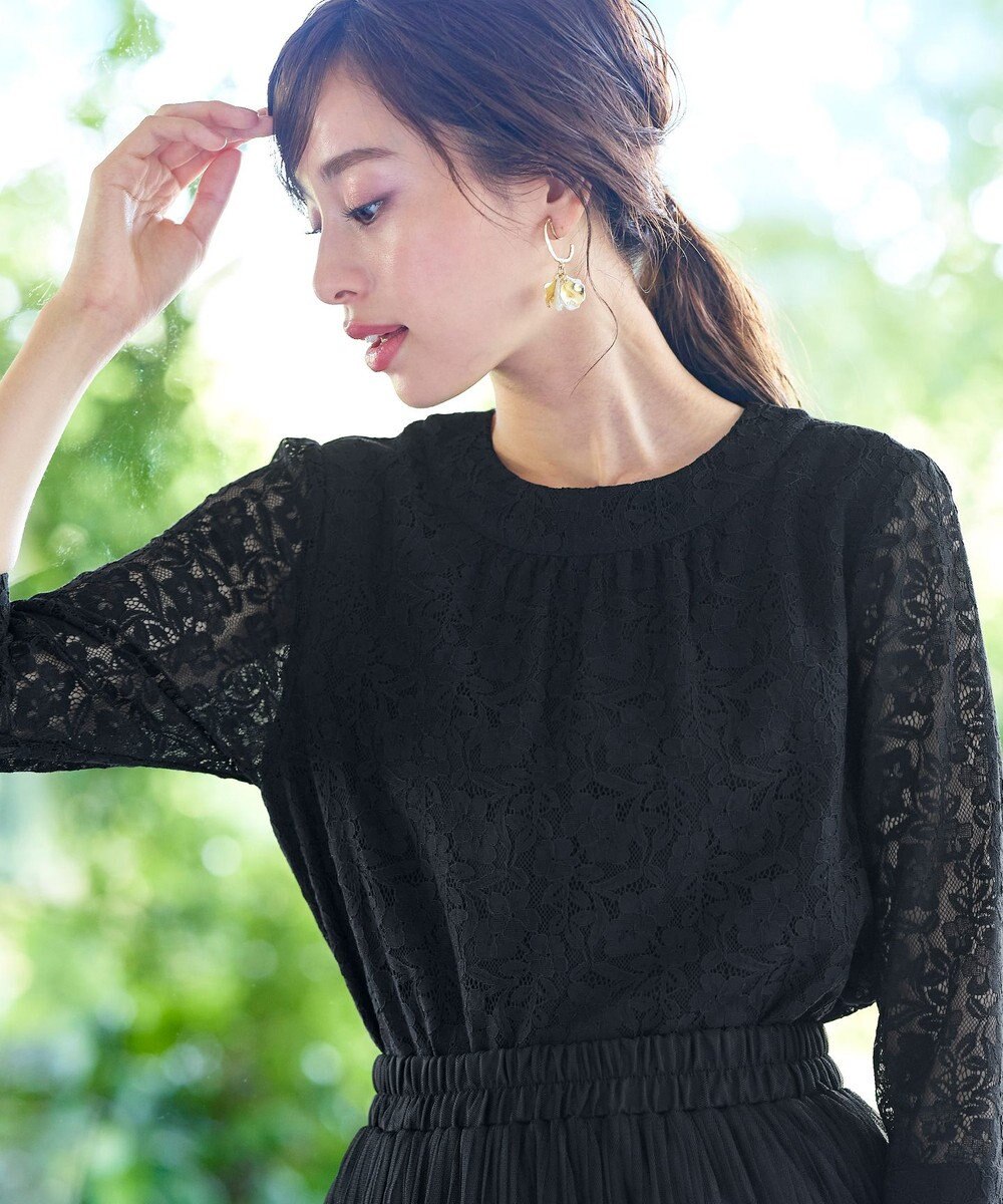 Tiaclasse 【洗える】ギャザーネックレースブラウス 