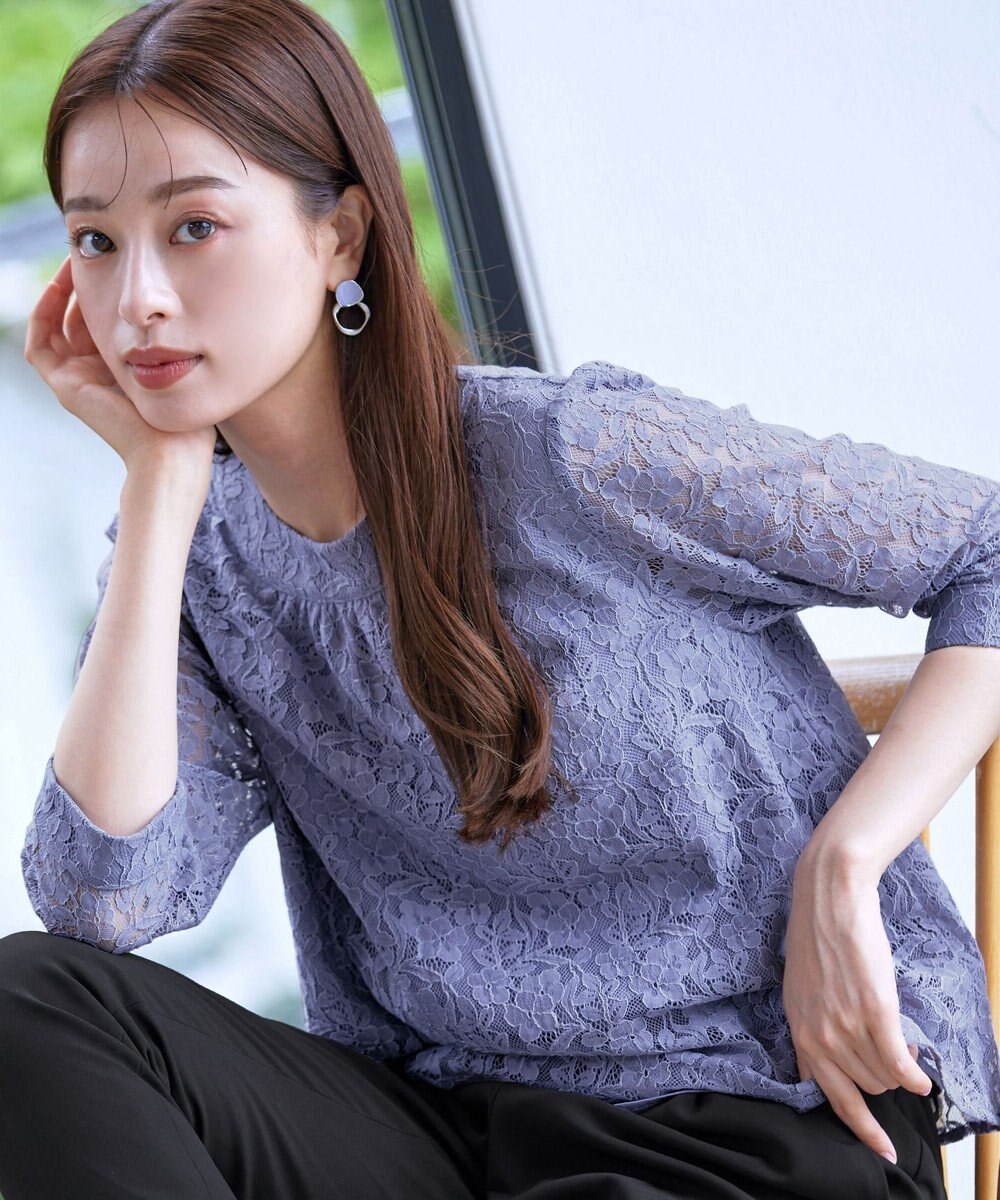 Tiaclasse 【洗える】ギャザーネックレースブラウス 