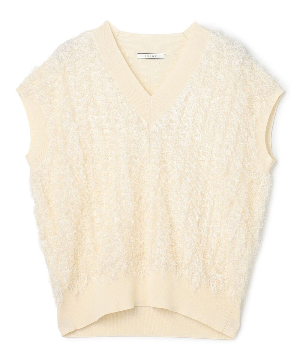BEIGE， LYCORIS / カットフリンジ Vネックニット 