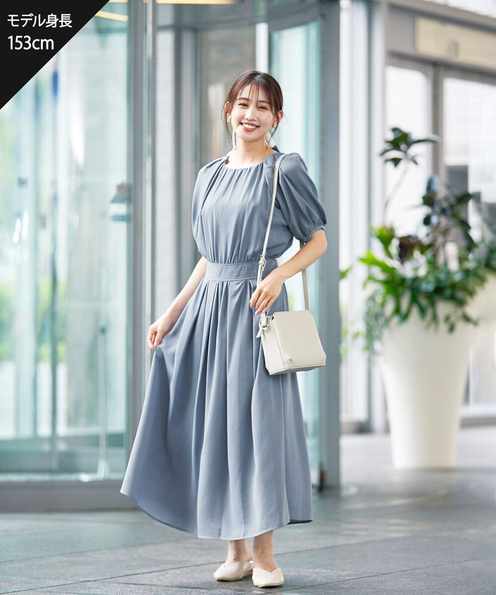 Tiaclasse L 【洗える】麻調ギャザーワンピース 