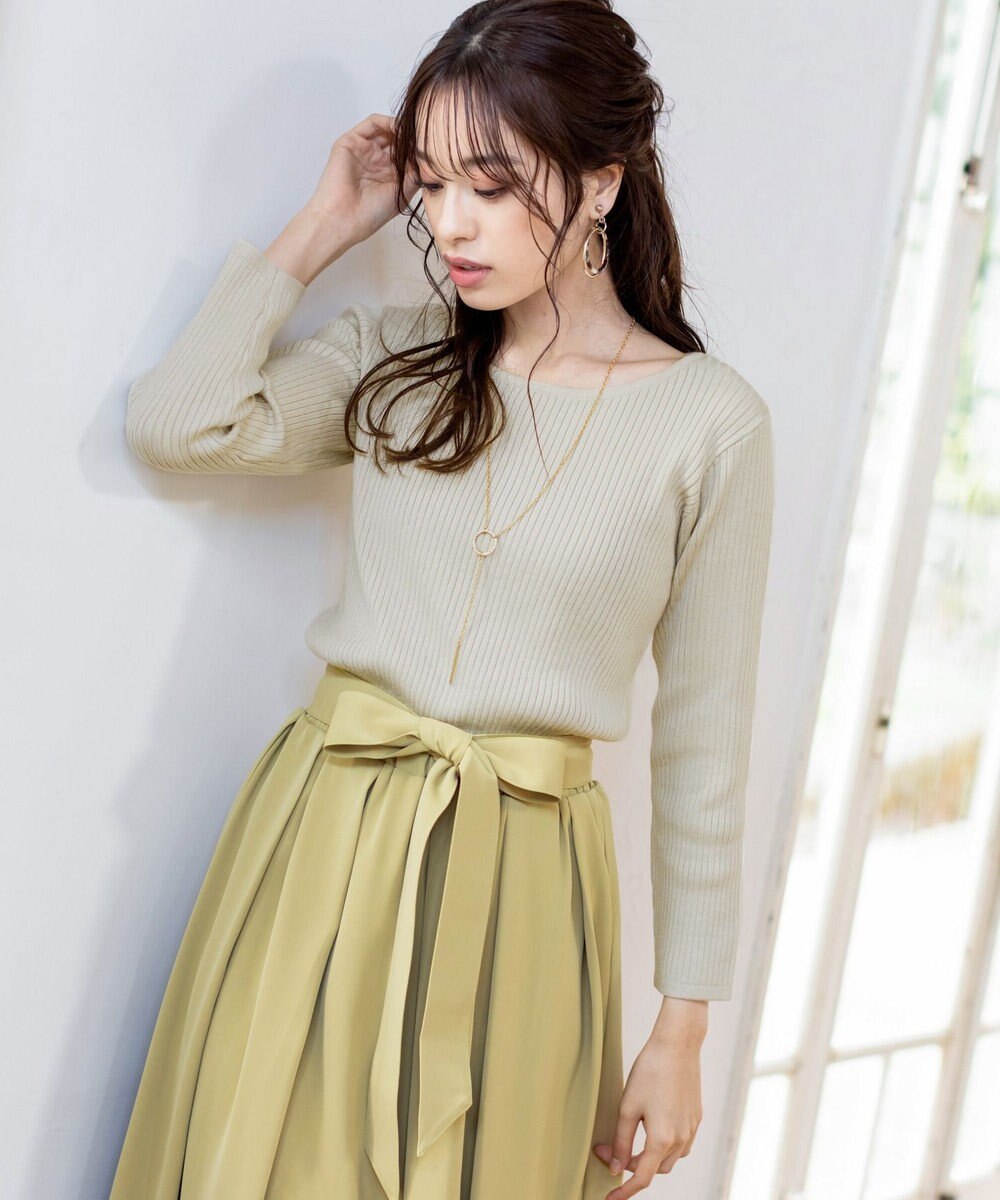 Tiaclasse L 【洗える】異素材を組み合わせたミモレ丈リブコンビワンピース 