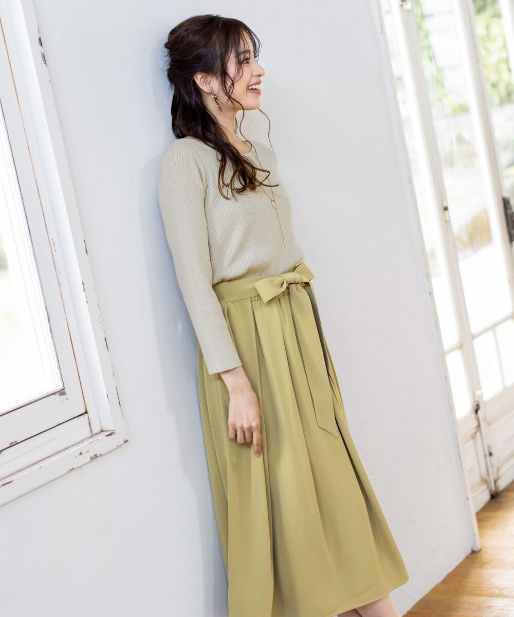 Tiaclasse L 【洗える】異素材を組み合わせたミモレ丈リブコンビワンピース 