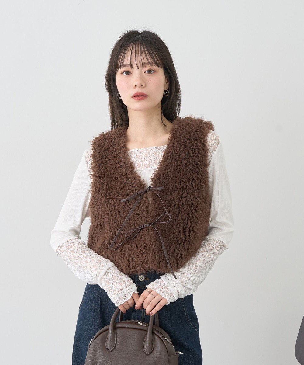 earth music&ecology フェイクファーショートジレ 