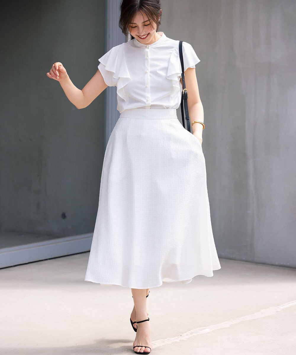 組曲 【UVケア】プレーティング天竺 パールボタンブラウス 