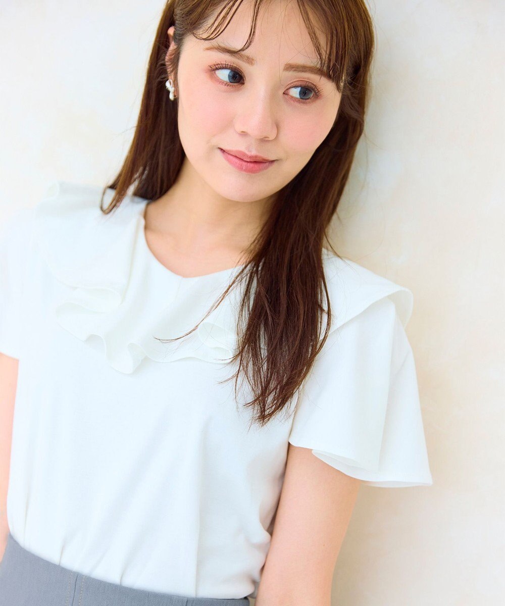 Feroux 【洗える・汗ジミが目立たない】ラッフル襟Tシャツ 