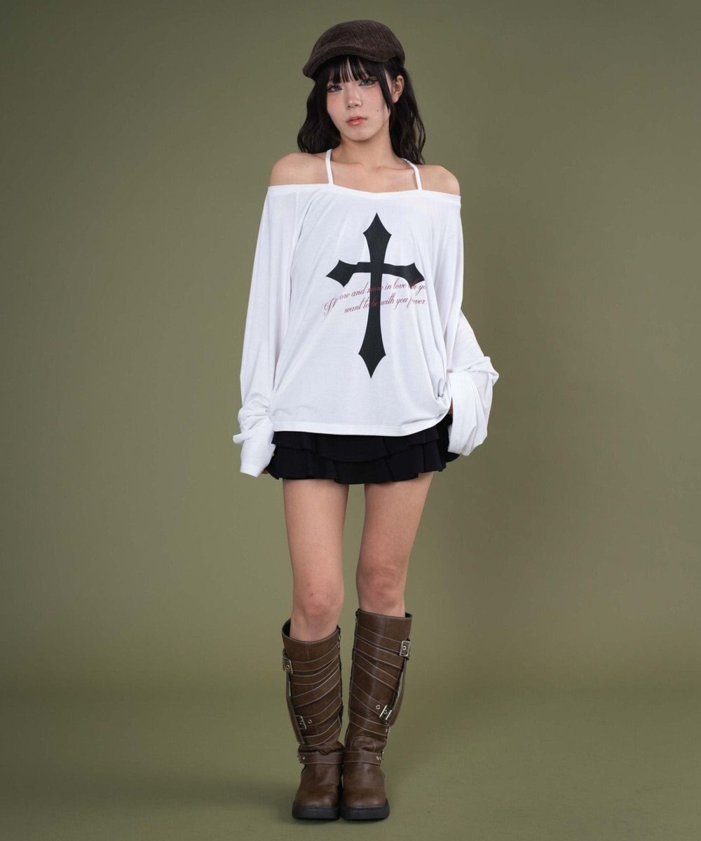 WEGO オフショルダークロスロゴトップ 